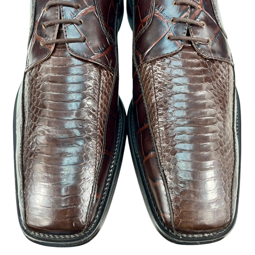 Stacy Adams Mens 9 1/2M‎ Genuine Snake & Leather Brown Square Toe Derby Shoes - Picture 3 of 13